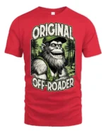 Funny Bigfoot Original Off Roader Trucker Hat Graphic Tee - red t-shirt on white background
