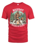 Funny Bigfoot Grabbed My Wiener Campfire Cookout Tshirt - red t-shirt on white background
