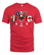 Unified North America Soccer Championship Animals Graphic Tee - red t-shirt on white background