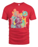 Colorful Pop Art Geometric Monkey Banana Dream Graphic Tee - red t-shirt on white background