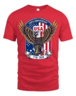 Commemorative 250th Anniversary Eagle Liberty Bell Tshirt - red t-shirt on white background