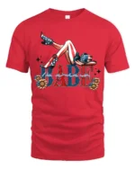 Country Babe American Flag Cowboy Boots Patriotic Graphic Tee - red t-shirt on white background