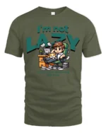Funny Lazy Employee Sleeping Kitten Workspace Graphic Tee - military green t-shirt on white background