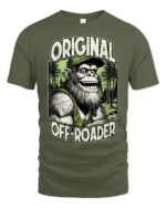 Funny Bigfoot Original Off Roader Trucker Hat Graphic Tee - military green t-shirt on white background