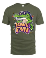 Joyful Crocodile Have Fun Sunglasses Retro Graphic Tshirt - military green t-shirt on white background