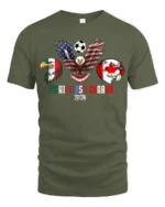 Unified North America Soccer Championship Animals Graphic Tee - military green t-shirt on white background
