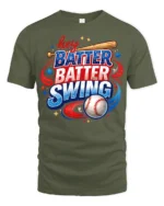 Patriotic Hey Batter Batter Swing Baseball Graphic Tee - military green t-shirt on white background