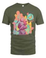 Colorful Pop Art Geometric Monkey Banana Dream Graphic Tee - military green t-shirt on white background