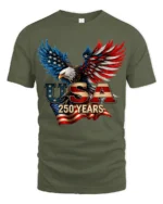 Majestic Bald Eagle USA 250 Years Freedom Bicentennial Tee - military green t-shirt on white background