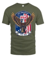 Commemorative 250th Anniversary Eagle Liberty Bell Tshirt - military green t-shirt on white background