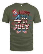 Festive Happy Fourth Of July Star Spangled Celebration Tee - military green t-shirt on white background