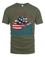 Country Pride Made In America Cowboy Hat Patriotic Graphic Tee - military green t-shirt on white background