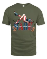 Country Babe American Flag Cowboy Boots Patriotic Graphic Tee - military green t-shirt on white background