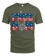 Rock On Star Spangled Banner Skeleton Hand Patriotic Tee - military green t-shirt on white background