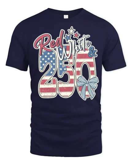 Patriotic Red White And 250 National Birthday Graphic Tee - navy t-shirt on white background