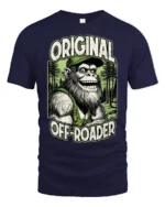 Funny Bigfoot Original Off Roader Trucker Hat Graphic Tee - navy t-shirt on white background