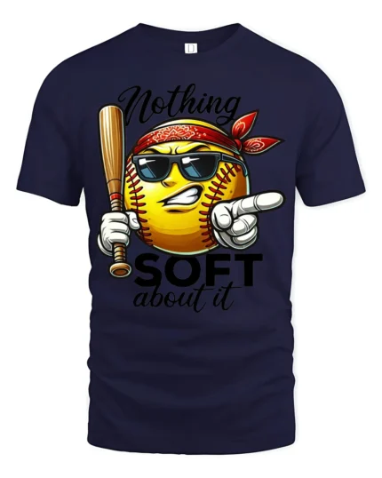 Aggressive Yellow Softball Nothing Soft About It Graphic Tee - navy t-shirt on white background