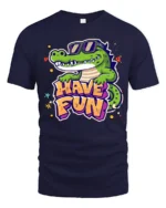 Joyful Crocodile Have Fun Sunglasses Retro Graphic Tshirt - navy t-shirt on white background