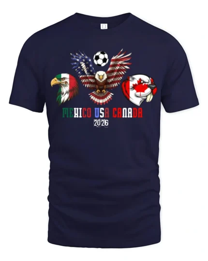 Unified North America Soccer Championship Animals Graphic Tee - navy t-shirt on white background