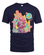 Colorful Pop Art Geometric Monkey Banana Dream Graphic Tee - navy t-shirt on white background