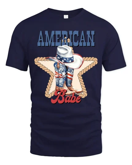 Country Liberty American Babe Cowboy Boots Western Graphic Tee - navy t-shirt on white background