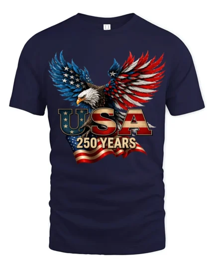 Majestic Bald Eagle USA 250 Years Freedom Bicentennial Tee - navy t-shirt on white background