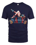Country Babe American Flag Cowboy Boots Patriotic Graphic Tee - navy t-shirt on white background