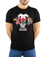 United North America Soccer Tournament Trio Animal Graphic Tee - model wearing black tee with hands behind back