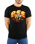 Cute Bee Kind Bee Happy Inspirational Positive Quote Tshirt - model wearing black tee with hands behind back