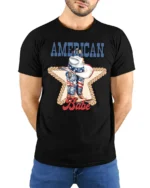Country Liberty American Babe Cowboy Boots Western Graphic Tee - model wearing black tee with hands behind back