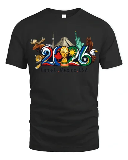 North American Soccer World Cup 2026 Tri Nation Graphic Tee - black t-shirt on white background