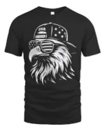 Monochrome Cool Eagle Backward Cap Patriotic Graphic Tshirt - black t-shirt on white background