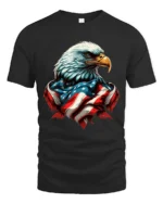 Patriot Freedom Eagle American Flag Banner Graphic Tshirt - black t-shirt on white background