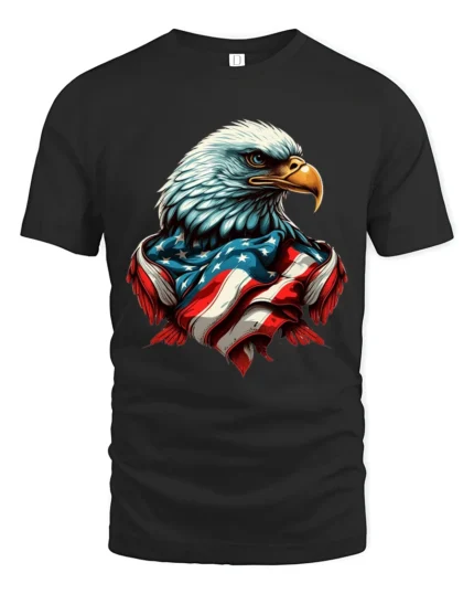 Patriot Freedom Eagle American Flag Banner Graphic Tshirt - black t-shirt on white background