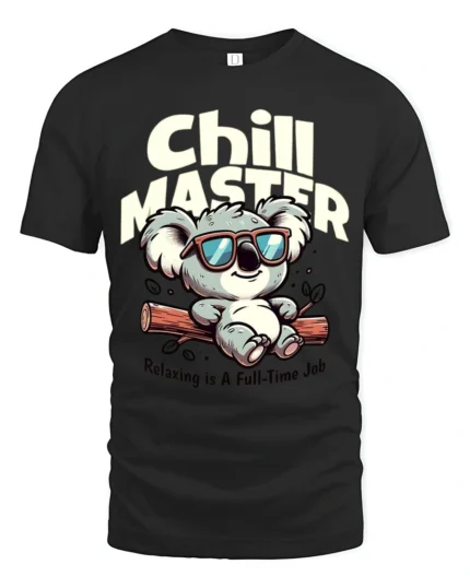 Koala Chill Master Relaxing Is A Full Time Job Graphic Tee - black t-shirt on white background