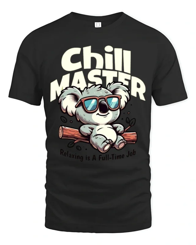 Koala Chill Master Relaxing Is A Full Time Job Graphic Tee - black t-shirt on white background