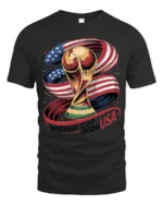 Glory Football Championship Trophy American Flag Graphic Tee - black t-shirt on white background
