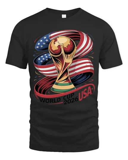 Glory Football Championship Trophy American Flag Graphic Tee - black t-shirt on white background