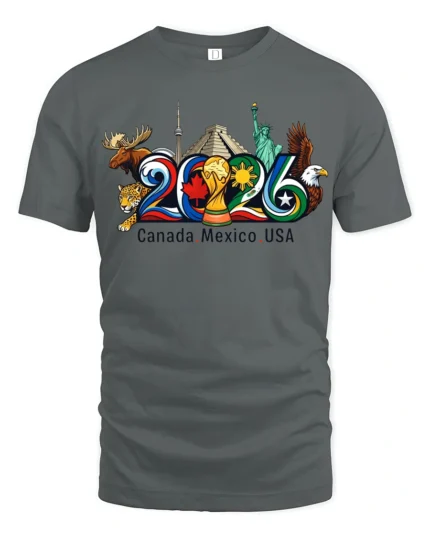 North American Soccer World Cup 2026 Tri Nation Graphic Tee - gray t-shirt on white background