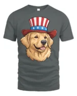 Patriotic Golden Retriever Dog Uncle Sam Hat Graphic Tee - gray t-shirt on white background