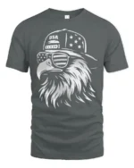 Monochrome Cool Eagle Backward Cap Patriotic Graphic Tshirt - gray t-shirt on white background