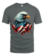 Patriot Freedom Eagle American Flag Banner Graphic Tshirt - gray t-shirt on white background