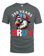 Patriotic Bruh Eagle Backward Hat Fireworks Graphic Tee - gray t-shirt on white background