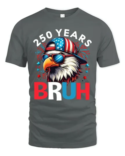 Patriotic Bruh Eagle Backward Hat Fireworks Graphic Tee - gray t-shirt on white background