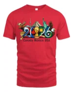 North American Soccer World Cup 2026 Tri Nation Graphic Tee - red t-shirt on white background