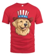 Patriotic Golden Retriever Dog Uncle Sam Hat Graphic Tee - red t-shirt on white background