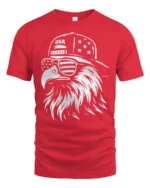 Monochrome Cool Eagle Backward Cap Patriotic Graphic Tshirt - red t-shirt on white background