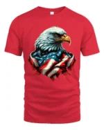 Patriot Freedom Eagle American Flag Banner Graphic Tshirt - red t-shirt on white background