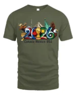 North American Soccer World Cup 2026 Tri Nation Graphic Tee - military green t-shirt on white background