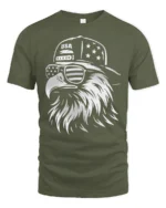 Monochrome Cool Eagle Backward Cap Patriotic Graphic Tshirt - military green t-shirt on white background